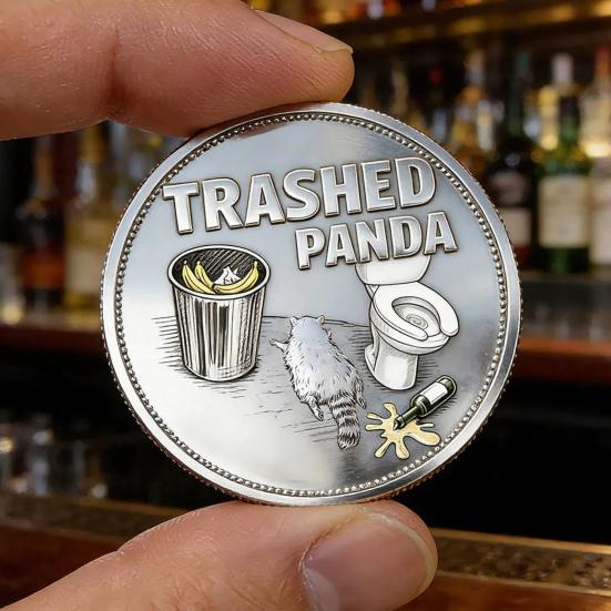 Trasig Panda Incident Utmaningsmynt Dubbelsidig Rolig Tvättbjörn Drickande Mynt Nyhet Skämtpresent för Festälskare Drickare Vänner