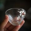 Japanese Style Glass Tin Plum Blossom Water Cup Flower Kung Fu Tea Drinking Mug Transparent Teacup