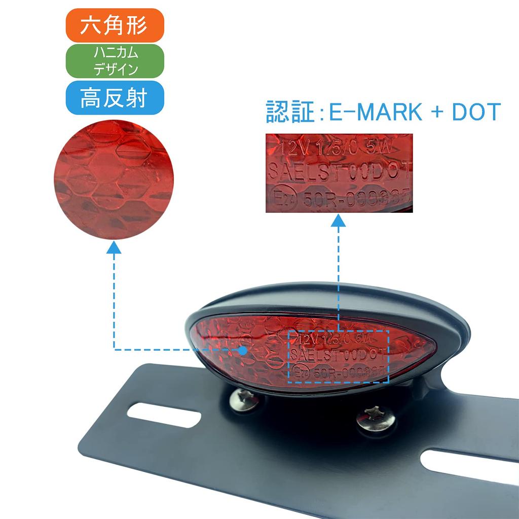 MGMSUNDK Motorcycle Tail Lamp, Integrated LED, DC12V, Waterproof, Universal Use, Slim, Retro, High Brightness (Red, #01)