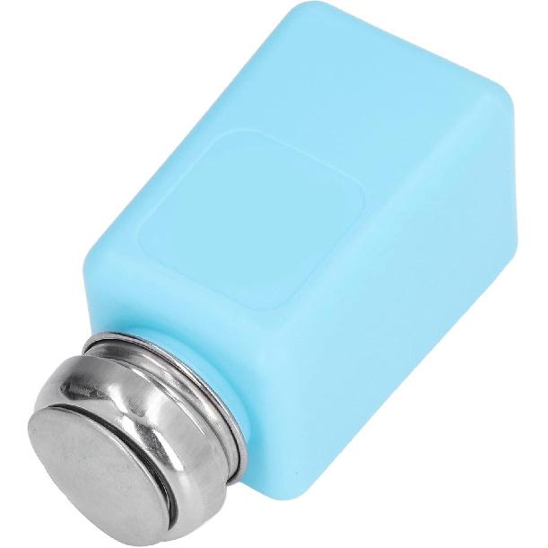 200ml Press Type Solvent Dispenser, ESD Anti Static Bottle with Stainless Steel Lid Pumping Empty for Alcohol Makeup Remover (Blue)