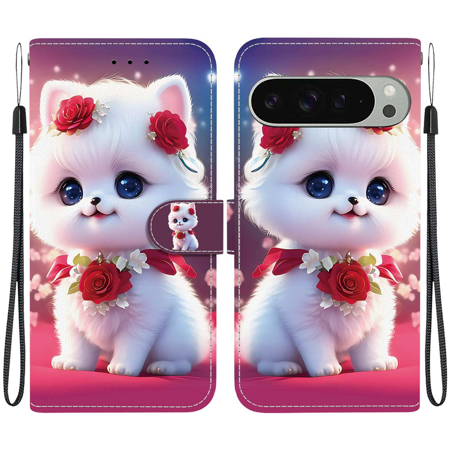 

For Google Pixel 9 Pro/Pixel 9 Leather Case Stand Wallet Pattern Printing Phone Cover with Wrist Strap