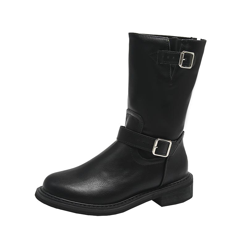 Designer Women Shoes  Autumn Winter New Platform Women's Boots Classic Round Toe Brown Boots British Ladies Mid-calf Boots