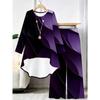 Geometric Pattern Print Two Piece Outfit Women Long Sleeve Irregular Hem Tunic Top Wide Leg Pants Casual Matching Set