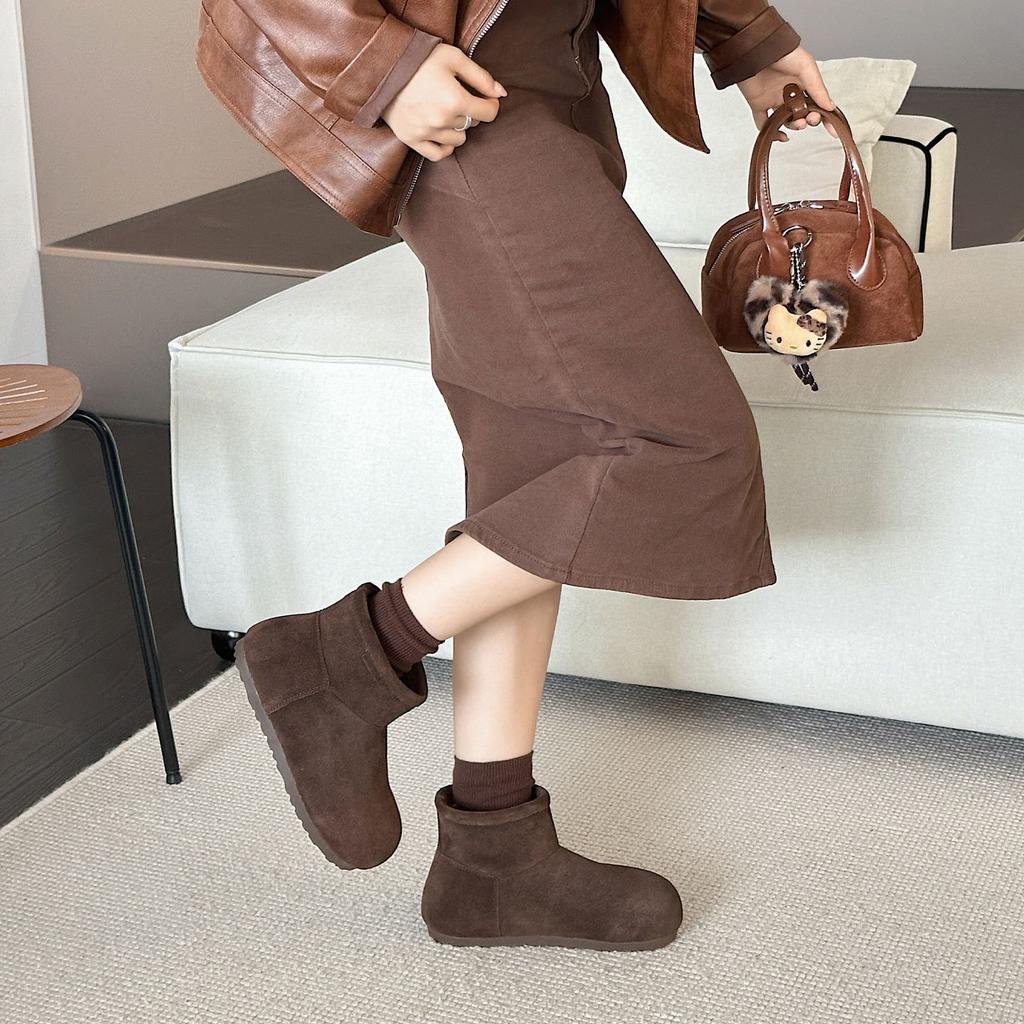 Retro Velvet Snow Boots Women's Winter New Fashion Versatile Matte Leather Cotton Boots Cold-proof and Warm Short Boots Women