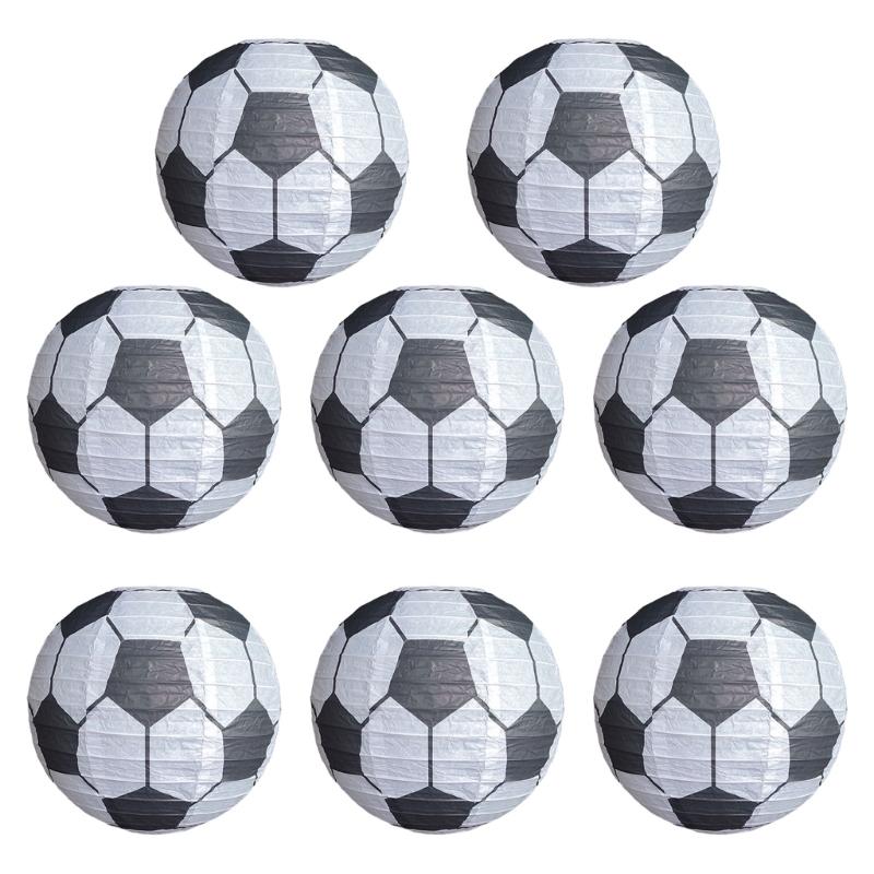 8 Pieces Soccer Ball Shaped Lanterns Multicolors Hanging Decoration for Baby Showers and Sports Event Party Supplies