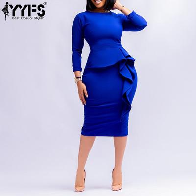 Women's Fashion Spring Fall Solid Color Print Long Sleeve O-Neck High Waist Casual Dresses