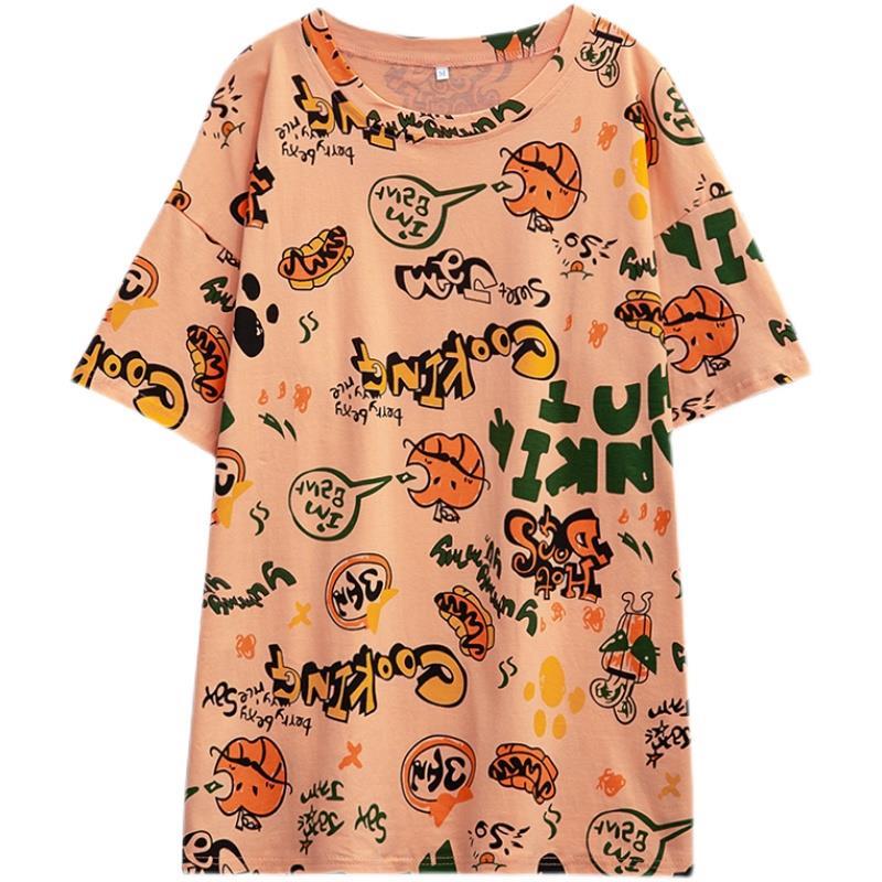 New Summer Fashion Trend Simple Round Neck Print Casual Loose Versatile Oversize Comfortable Short Sleeved T-shirt