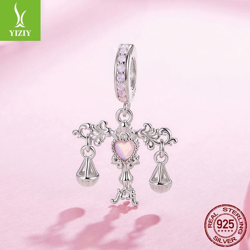 French Romantic Libra 925 Sterling Silver Pendant Accessories Vintage Love Opal Diy Beads