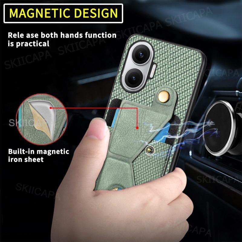 for POCO F7 Case Magnetic Wallet Card Holder Carbon Fiber Cover Texture Case for Xiaomi POCO X7 Pro Redmi Turbo 4Pro Stand Cover
