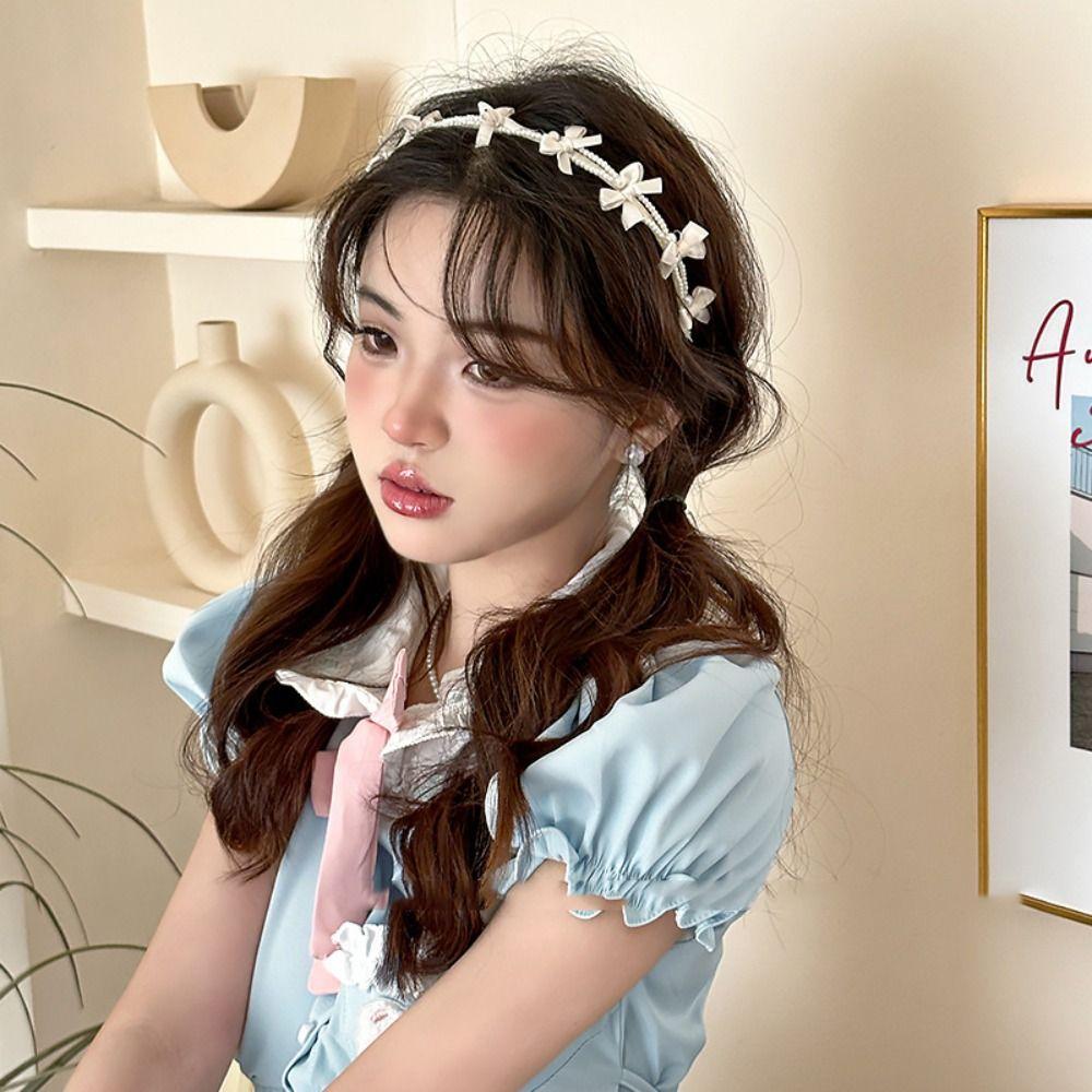 Headwear Pearl Hair Band Korean Style Pearl Hair Hoop Elegant Bow Headband Party