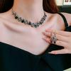 European and American Light Luxury Black Rhinestone Zircon Sets Temperament Fashion Droplets Earrings Pendant Necklaces Set