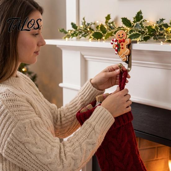 Metal Holiday Ornament Hooks Christmas Stocking Holders for Mantle, Santa Claus/Reindeer/Nutcracker/Red Bird Fireplace Heavy Duty Hangers Hangers,