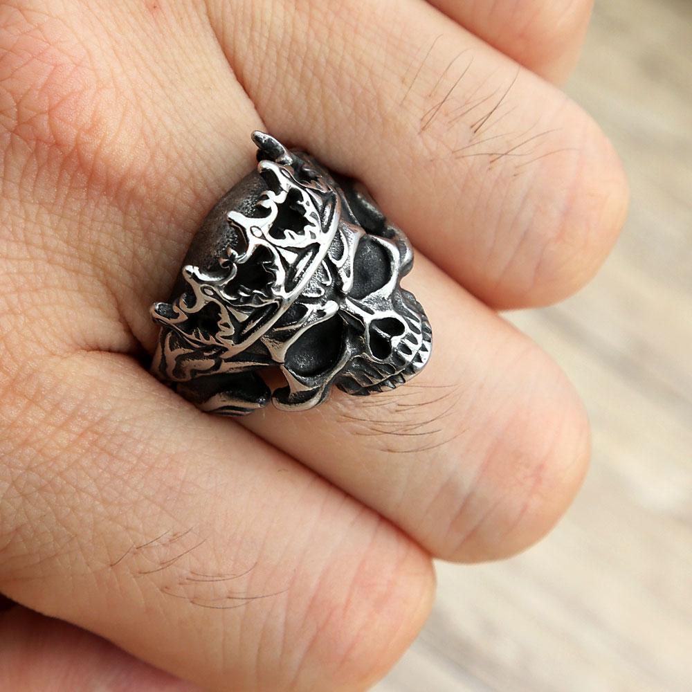 Vintage Gothic Crown Calvarium Skull Punk Rings For Men Women Stainless Steel Halloween Fashion Jewelry Gift Boyfriend Size 7-13