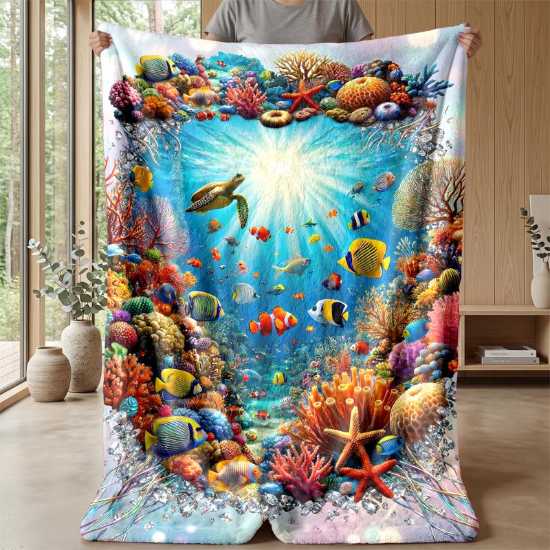 Underwater Coral Reef Scene 3 Theme Blanket Lightweight Warm Flannel Blanket Decorative Throw Blanket for Home Decoration