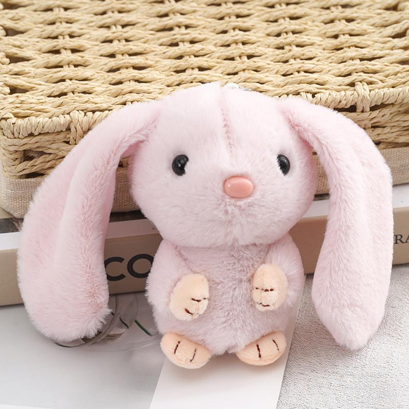 Adorable Long-eared Bunny Plush Keychain Soft Stuffed Rabbit Toy Crystal Velvet