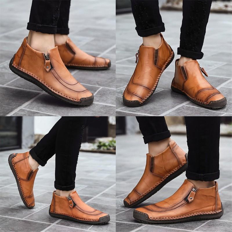 Mens Casual Leather High-Top Loafers With Soft Rubber Sole Slip-On Comfort Shoes Daily Wear