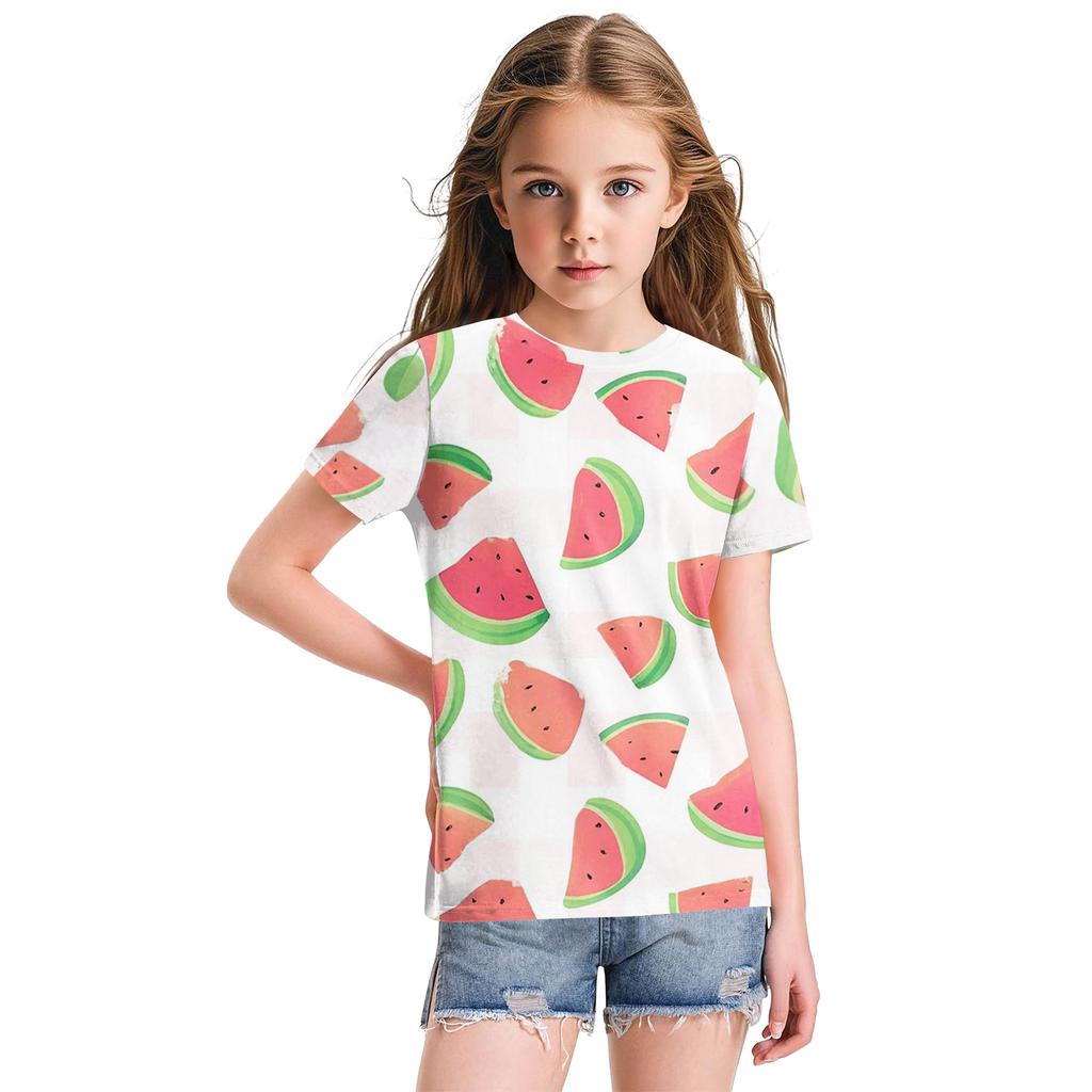 Cute Floral Print Loose Casual Fashion Round Neck Short-Sleeved Top For Children