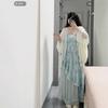 Large Size Fat Mm Suspender Dress Summer Suit Design Lace Lace Gentle Tie-dye Long Dress Slim Cardigan