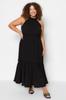 Women's Style Plus Size Black Halter Neck Woven Dress