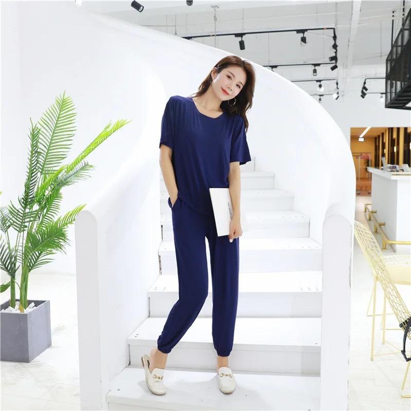 Frühlings- und Herbst-Modal-Pyjama-Set für Damen, große Hauskleidung, lockerer zweiteiliger Sommer-Pyjama, Schlafanzug für Damen