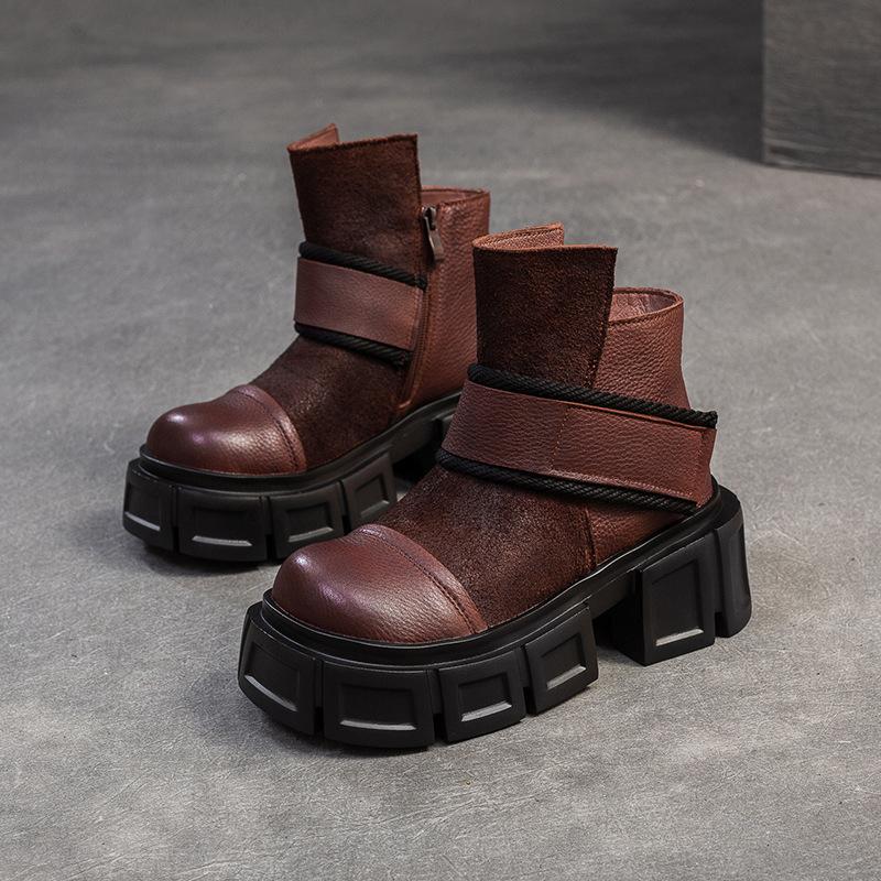 

Johnature Ретро Платформа Короткие Сапоги Универсальные Толстая Подошва Натуральная Кожа Круглый Носок Женские Туфли 39