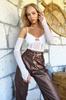 Women's Blouse New Season Fashion White Rope Strap Detailed Tulle Crop Blouse
