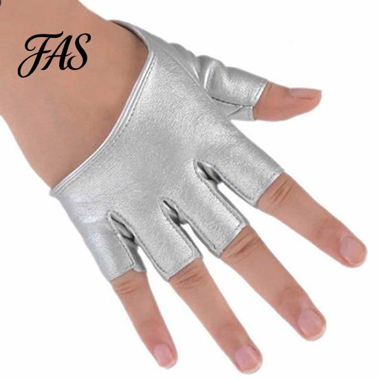 Lady Fashion Faux Leather Half Finger Gloves Driving Pole Dancing Show