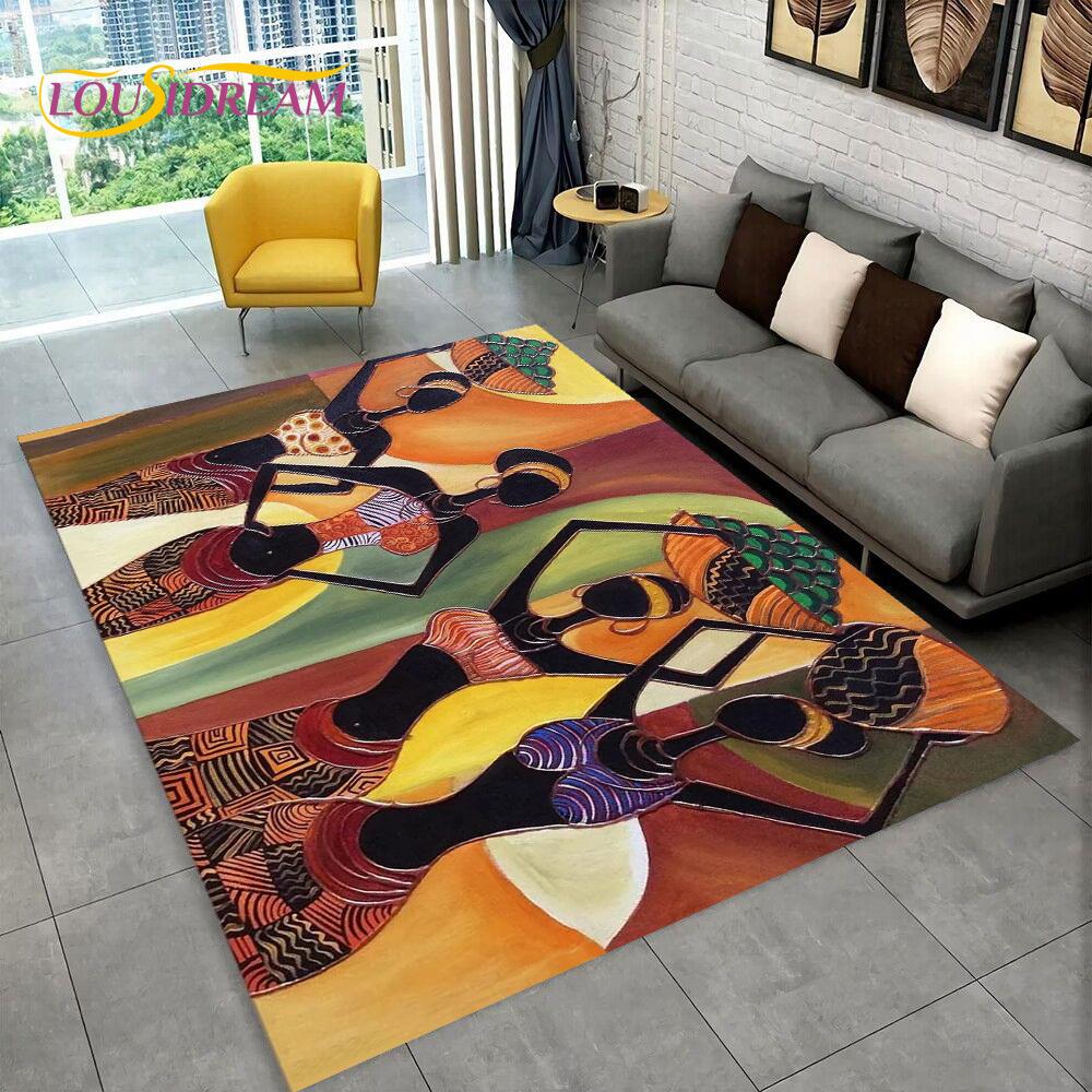 3D Africa Ethiopian Painting Art Custom Cartoon Area Rug Large,Carpet for Home Living Room Sofa Doormat Decor,Non-slip Floor Mat