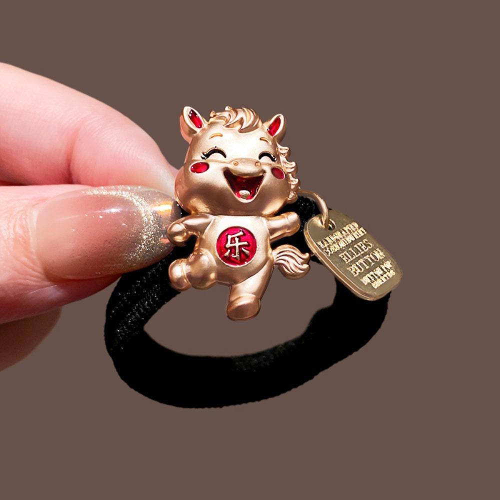 Cute Red Rope New Year Red Hair Rope 2026 Alloy Horse Year Hair Ring Bracelet Chinese Style Horse Year Rubber Band Girls