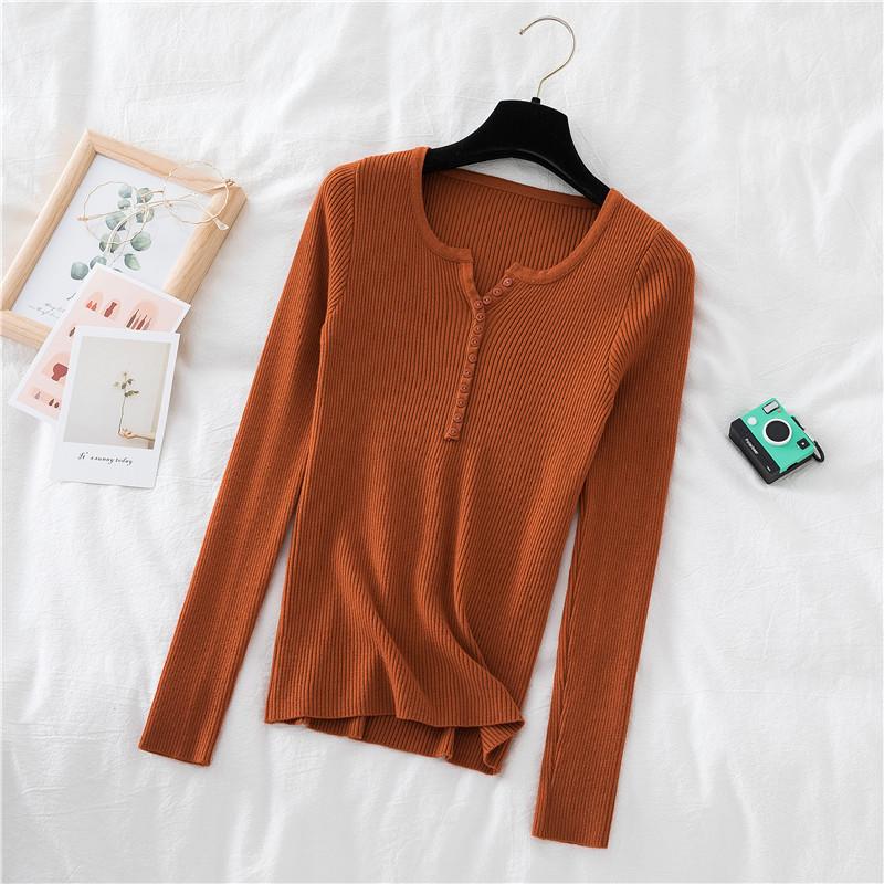 

Spring and Autumn Women s Pullover Knitted Bottom Shirt Thin Skinny Long Sleeve Tights Inside Sweater Tide One Size