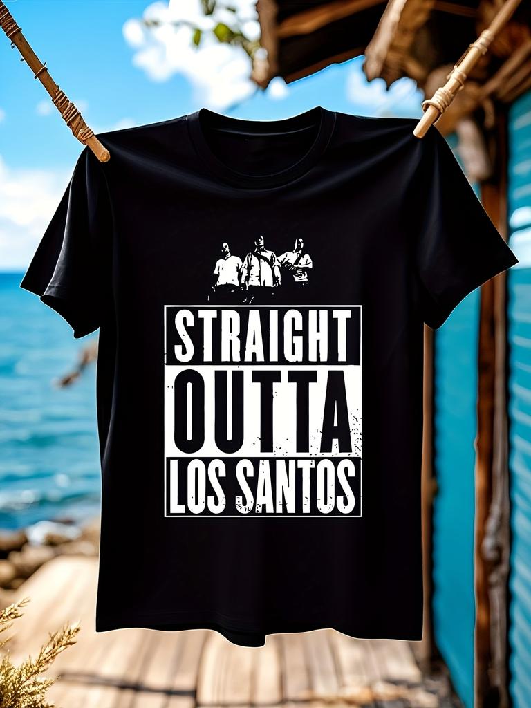 GTA Straight Outta Los Santos Graphic Tshirt Black Distre...