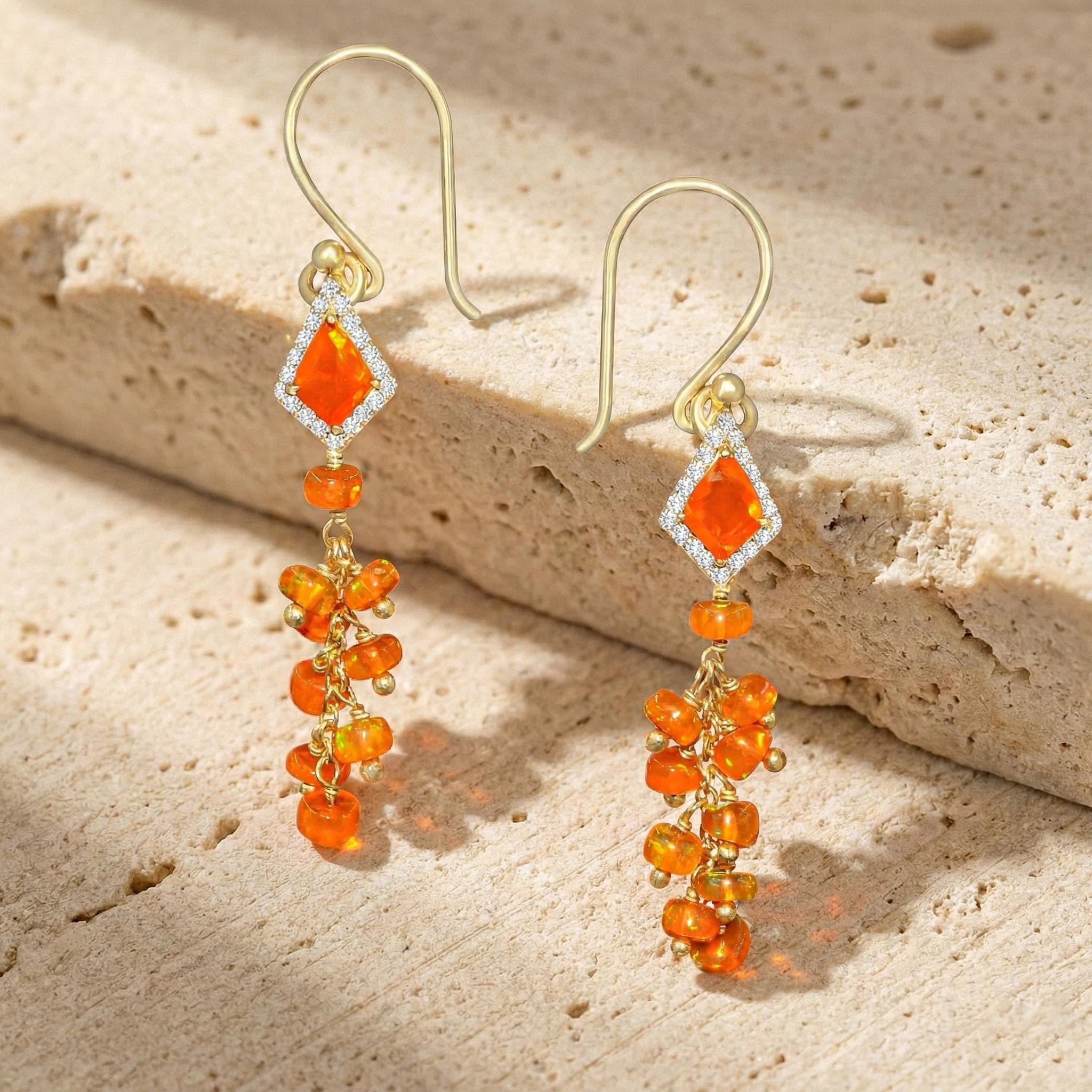 

Multifire Orange Kite Opal Drop and Dangle Earrings, Genuine Fire Orange Opal Beaded Earrings, October Birthstone Jewelry, Delicate Gift 1.6 Inch жовтий/золотий