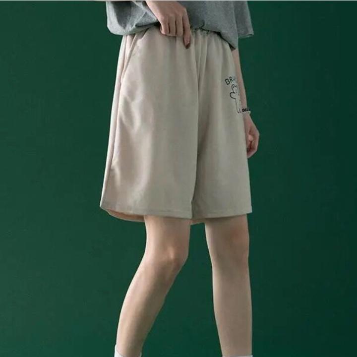 Women's Spring and Summer High Waist Capri Pants Bear Printed Elastic Wide Leg Casual Pants