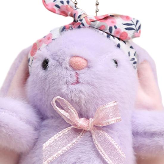 Mini Bunny Plush Keychain Soft Stuffed Rabbit with Floral Headband & Bow Cute Pendant for Bags Backpacks Keys Decorative Gift for Kids & Animal Lovers