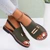 Women's European & American Flat Sandals with Elastic Fabric Band and Metal Accents, Plus Size, Beach-Ready.