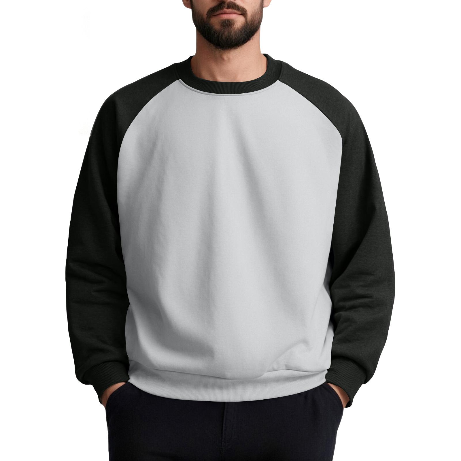 Unisex Colorblock Round Neck Pullover Top Raglan Sleeve Long Sleeve Sweatshirt L