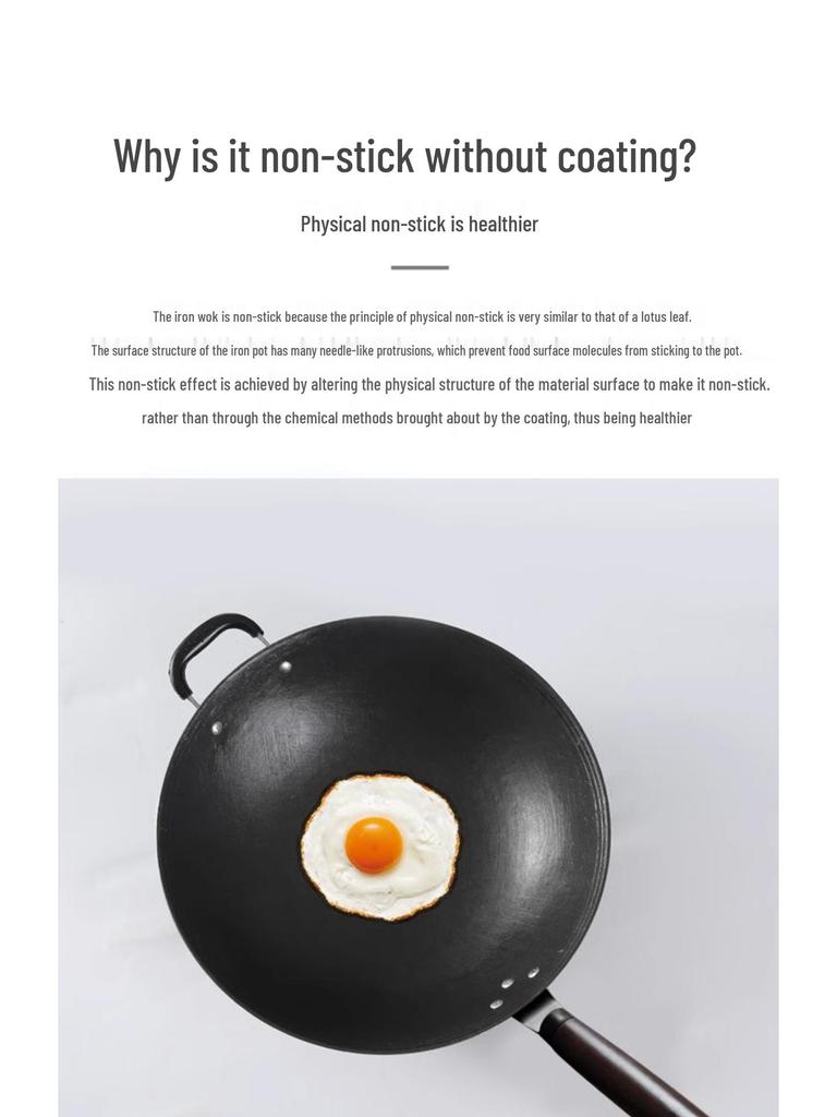 Klassischer runder Gusseisen-Wok mit flachem Boden zum Pfannenrühren