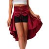 S-3XL Womens Gothic Steanpunk Satiny Skirt Front Eyelets Lace-up High-low Hem Tiered Ruffled Irregular Hem Skirt Waist Belt