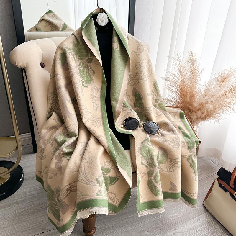 Versatile Mori Contrasting Colors Double-Sided Imitation Cashmere Scarf Winter High-End Warm Shawl Women