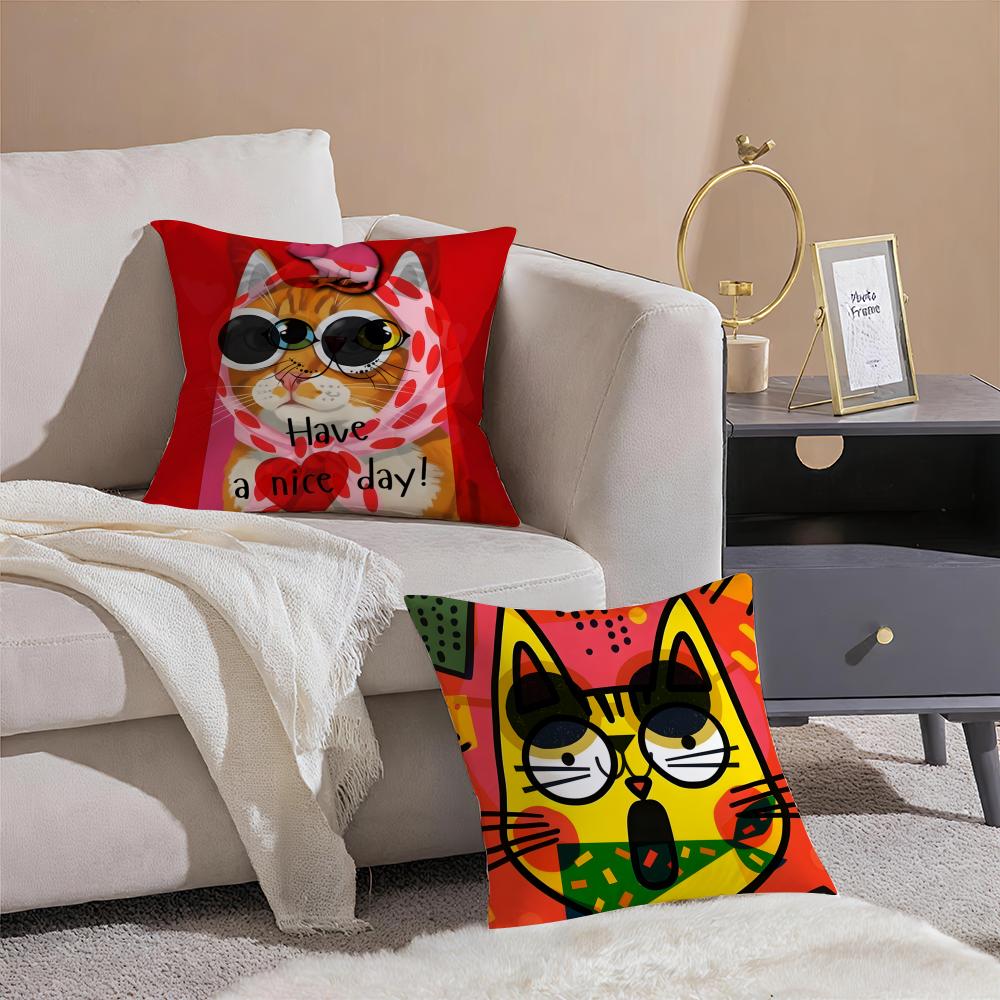 Funny And Surprising Cat Patterns Pillow Case Double-Sided Plush Sofa Cushion Covers Organic Breathable Invisible Zipper