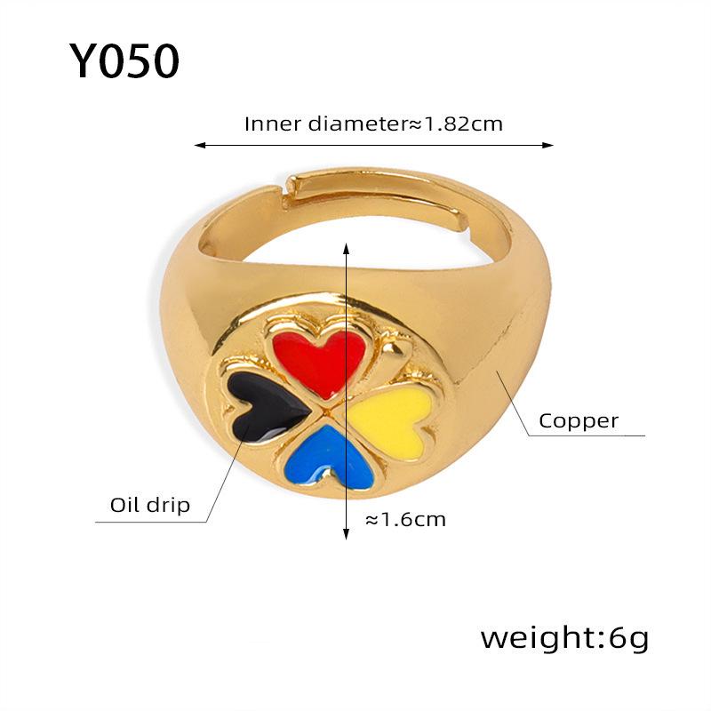 Korean Style Geometric Heart Clover Enamel Ring for Women - Trendy Temperament Design