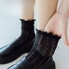 Lace Hollowed-out Mesh Princess Socks, Black and White Retro Black Ear-trimmed Women's Pile-up Socks, Long Socks