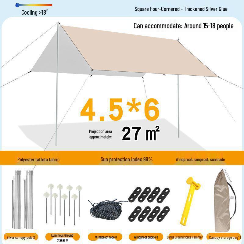 Pogrubiony Namiot Zadaszenie Zewnętrzne - Czarno-Srebrny Klej Osłona Przeciwsłoneczna na Piknik, Kemping, Grill i Ochrona przed Deszczem.