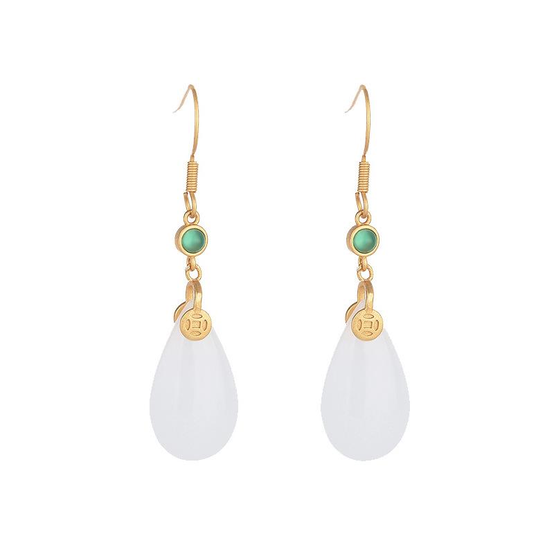 Water Drop Earrings Original New Product Imitation Jade Female Simple Temperament National Style