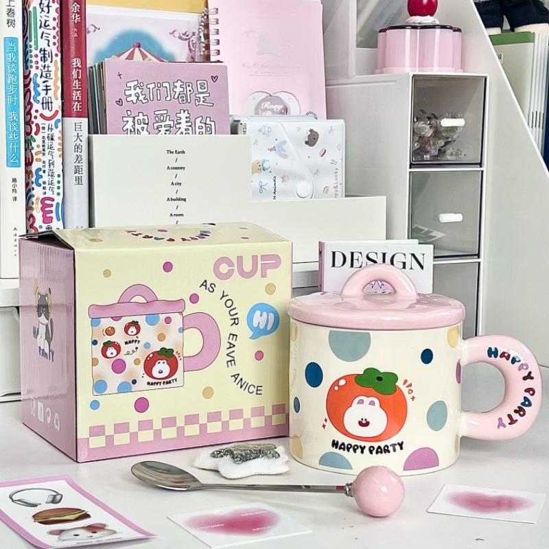 Cute cute pet cat mug girls high-value ceramic cup with lid girls girlfriends practical birthday gift