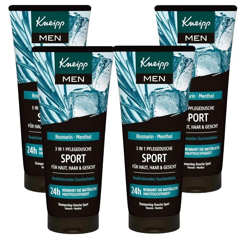 Kneipp Kneipp Немецкий Мужской Волосы Тело Лицо 3-в-1 Уход Спорт Все-в-Одном Гель для Душа 200 мл x 4 бутылки