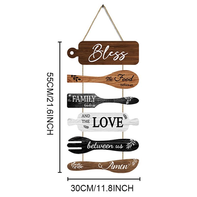 Bless The Food Before Us Farmhouse Wall Decor Collage Wall Art Wooden Rustic 6Pcs Roped Sign Large Wall Hanging Sign