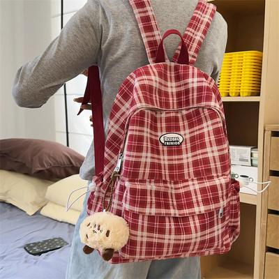 College-Stil Karomuster Rucksack Junior High School Schüler Leichte Schultasche Reise Große Kapazität Rucksack