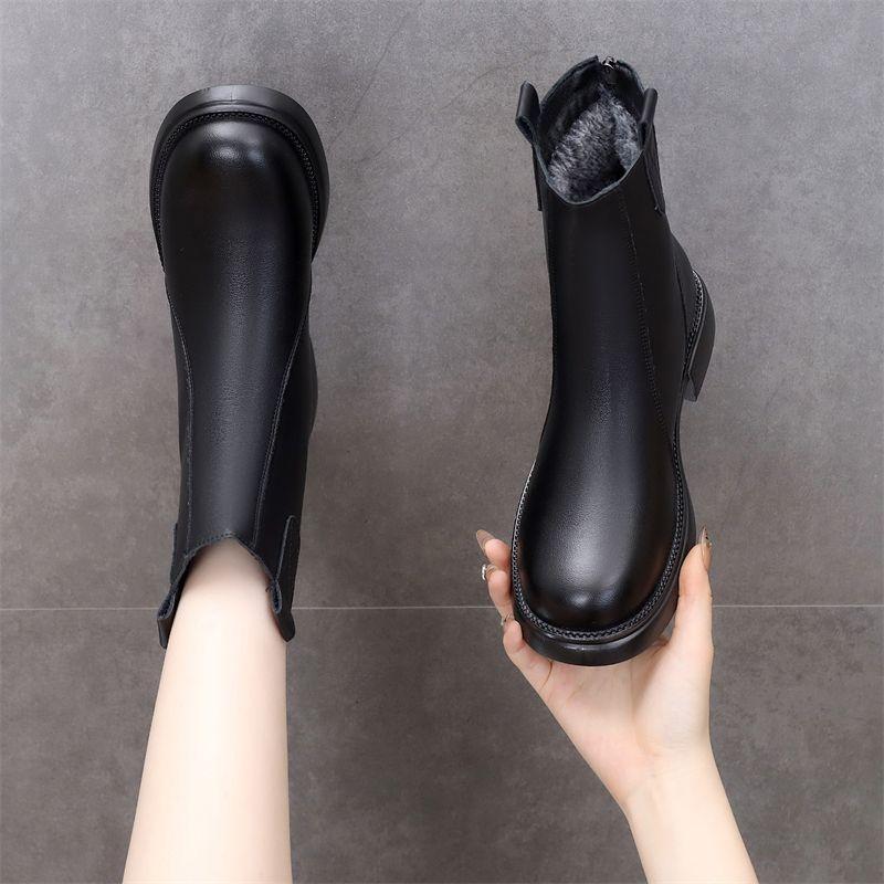 Winter high-top Martin boots 2025 new cotton shoes women's casual leather soft-soled velvet warm thickened cotton boots women