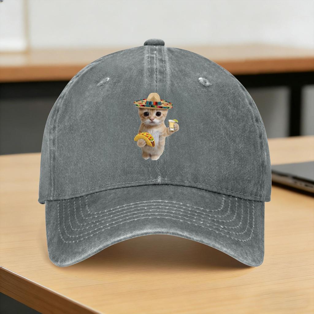 Funny Cat Meme Cinco De Mayo Eating Tacos and Tequila Casual Baseball Cap Summer Trucker Hat Wholesale Outdoor Snapback Cap